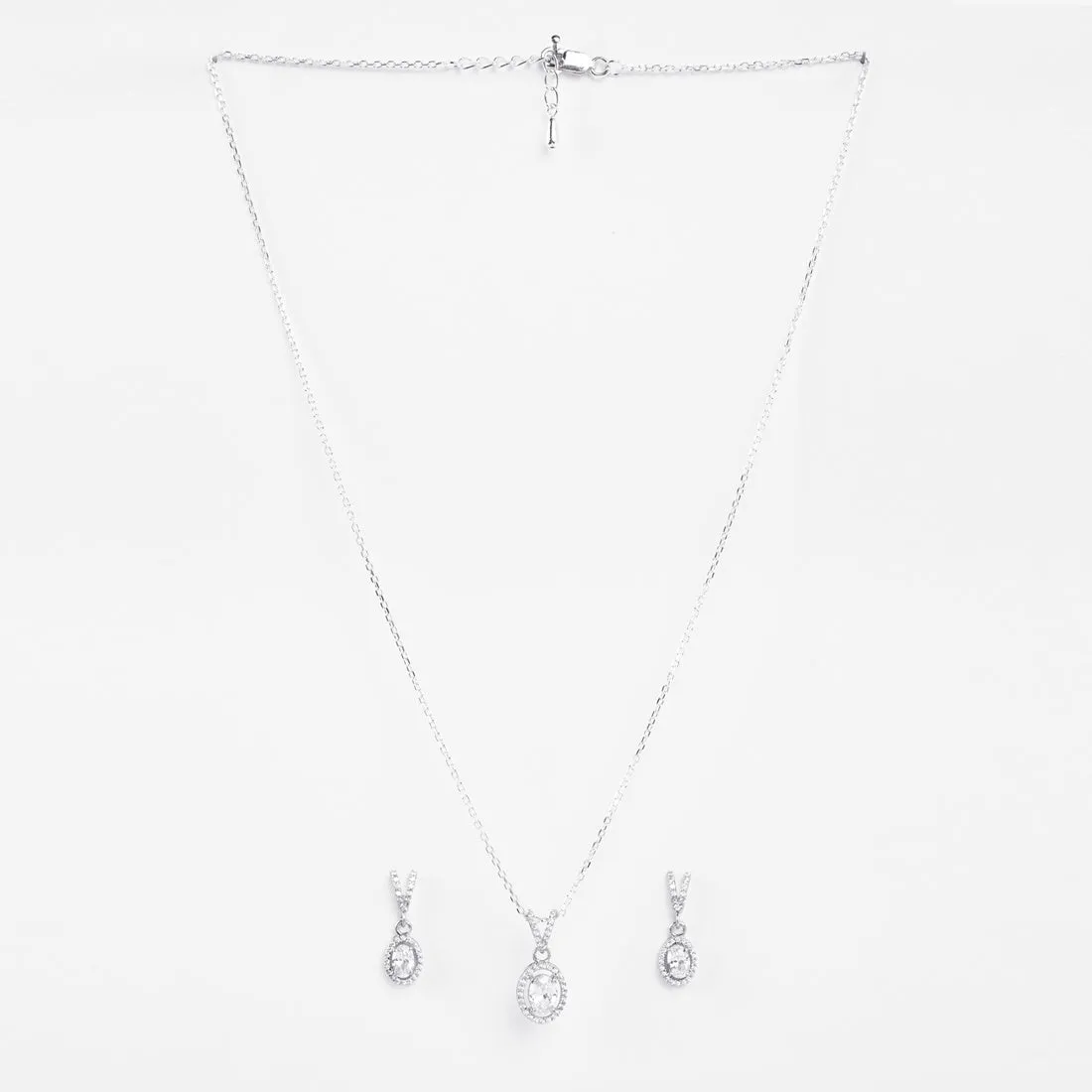 Silver Halo Oval Solitaire Jewellery Set