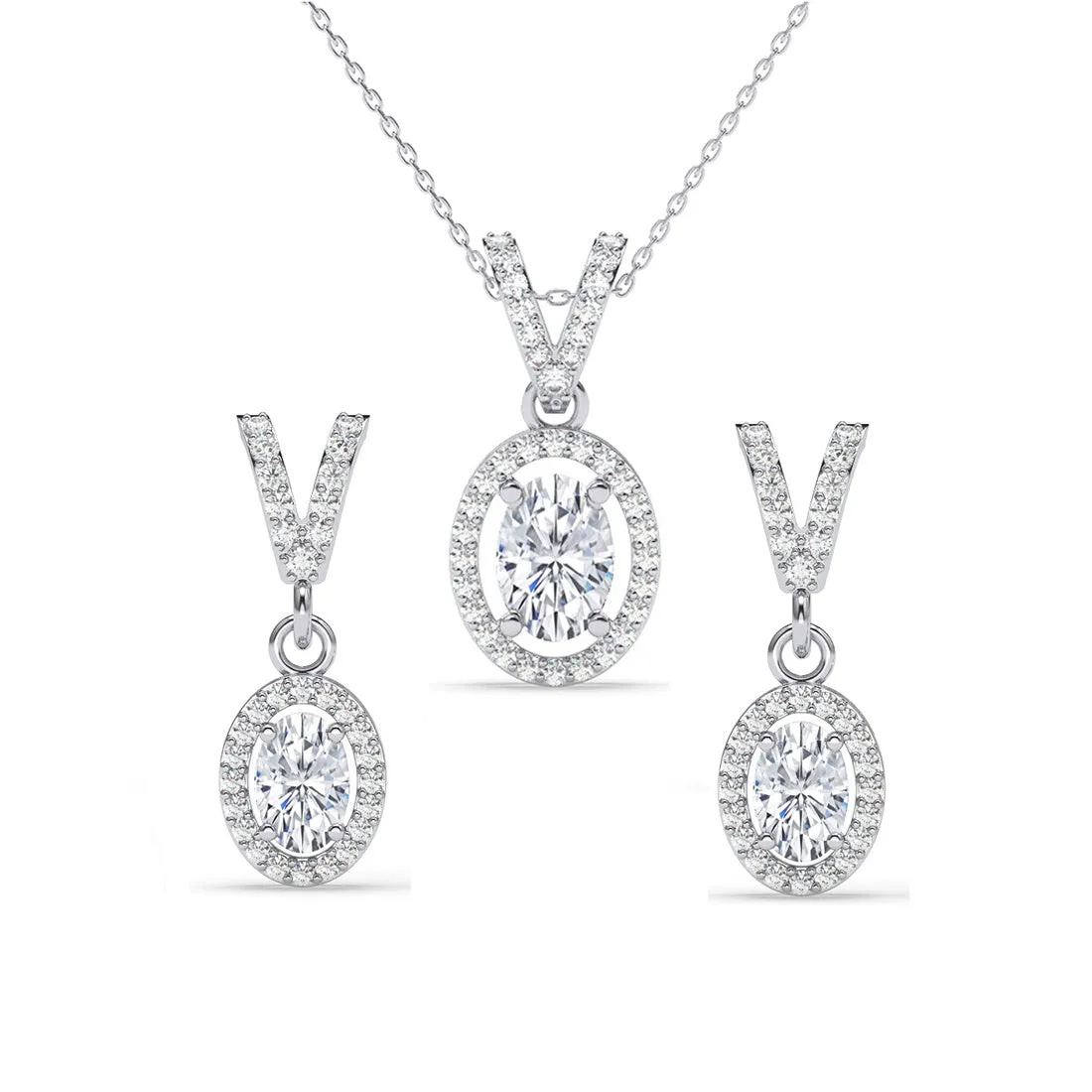 Silver Halo Oval Solitaire Jewellery Set