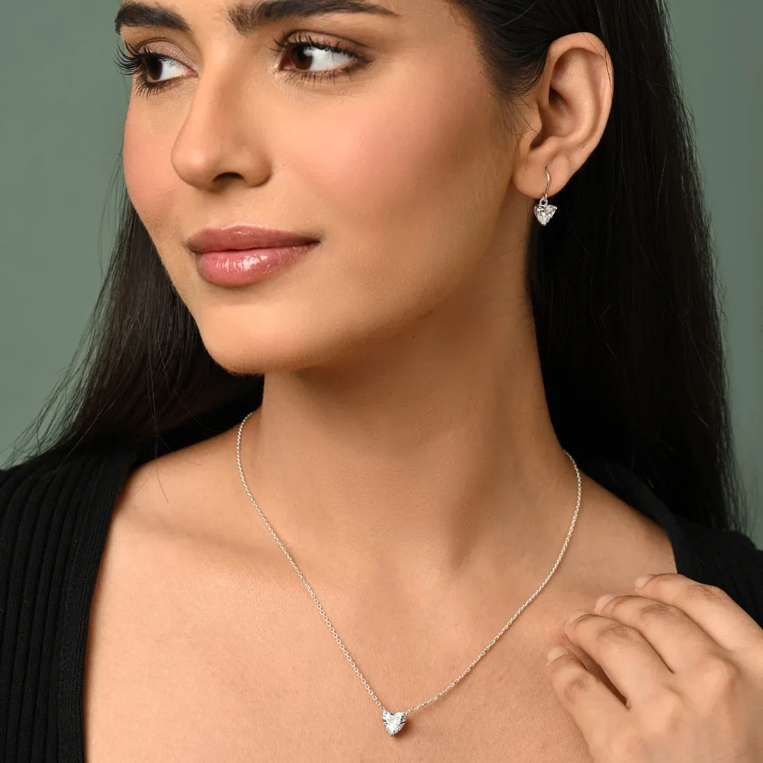 Silver Heart's Desire Solitaire Jewellery Set