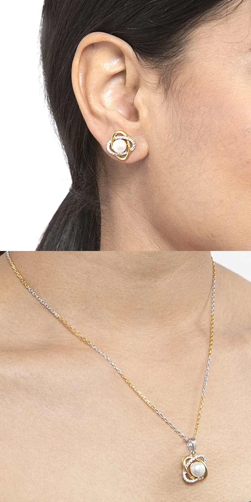 Silver Pearl Knot Jewellery Set