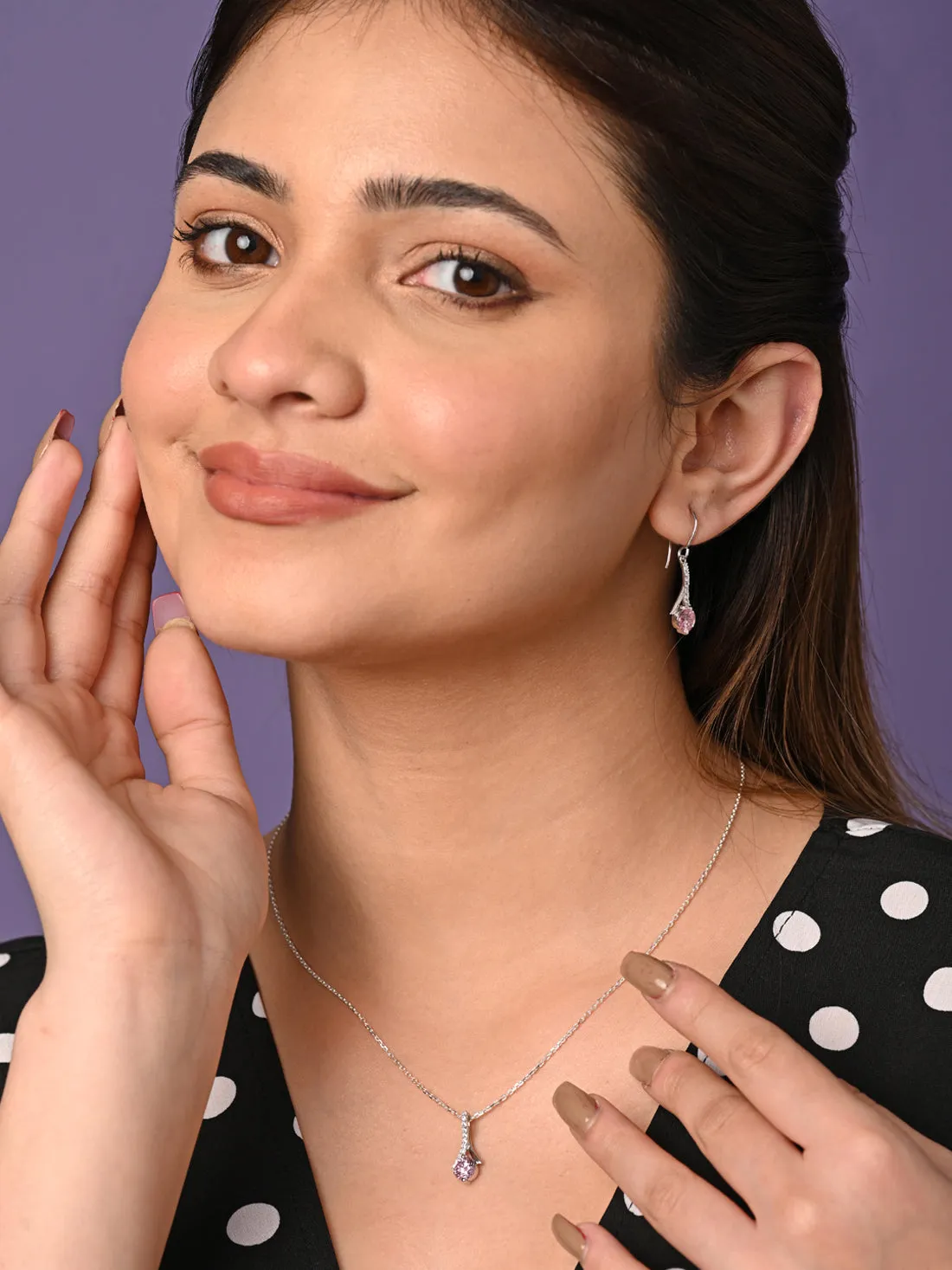 Silver Pink Solitaire Jewellery Set