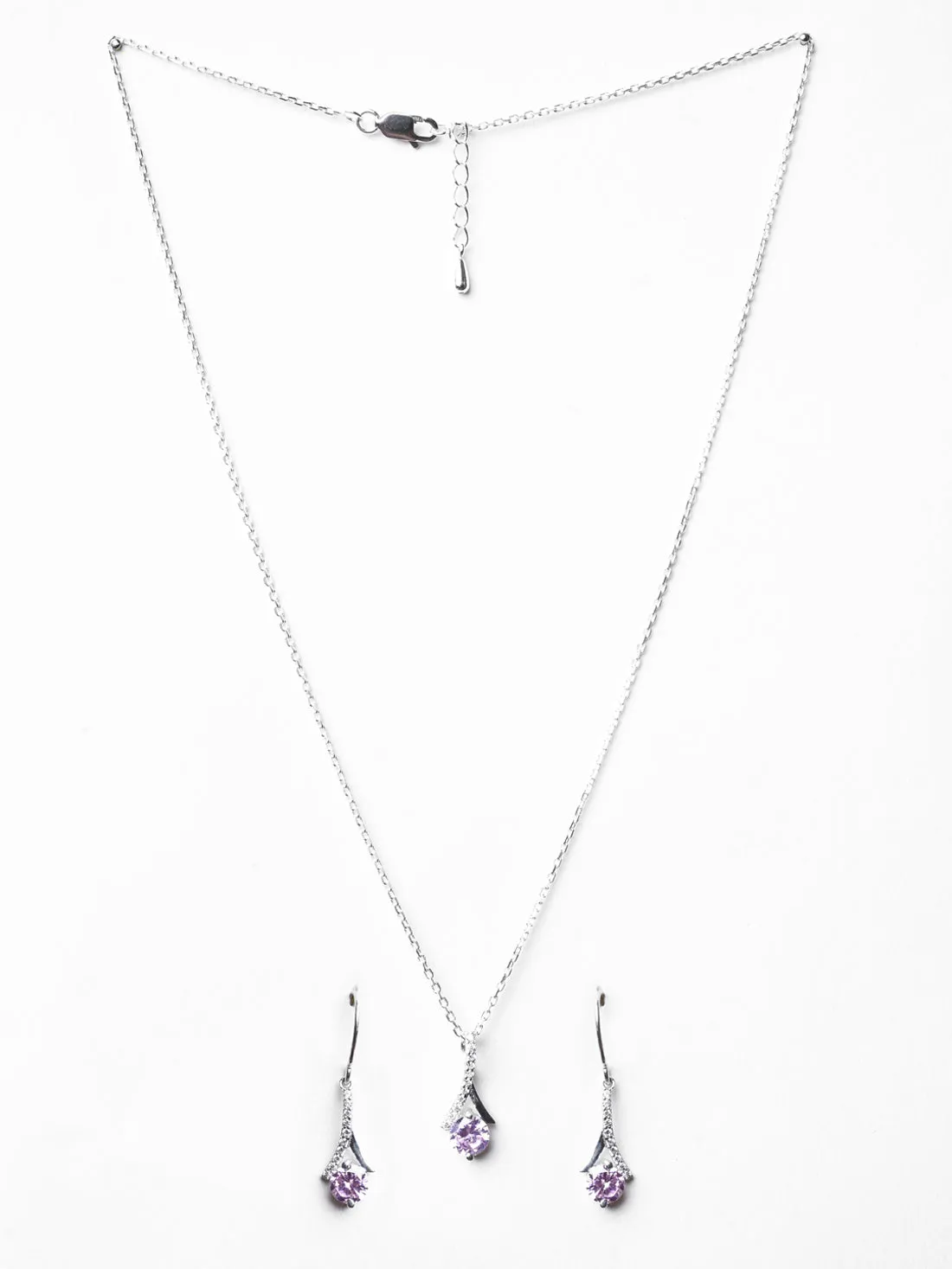 Silver Pink Solitaire Jewellery Set