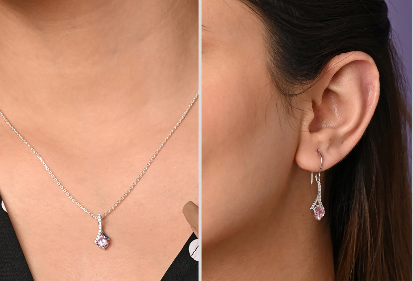 Silver Pink Solitaire Jewellery Set