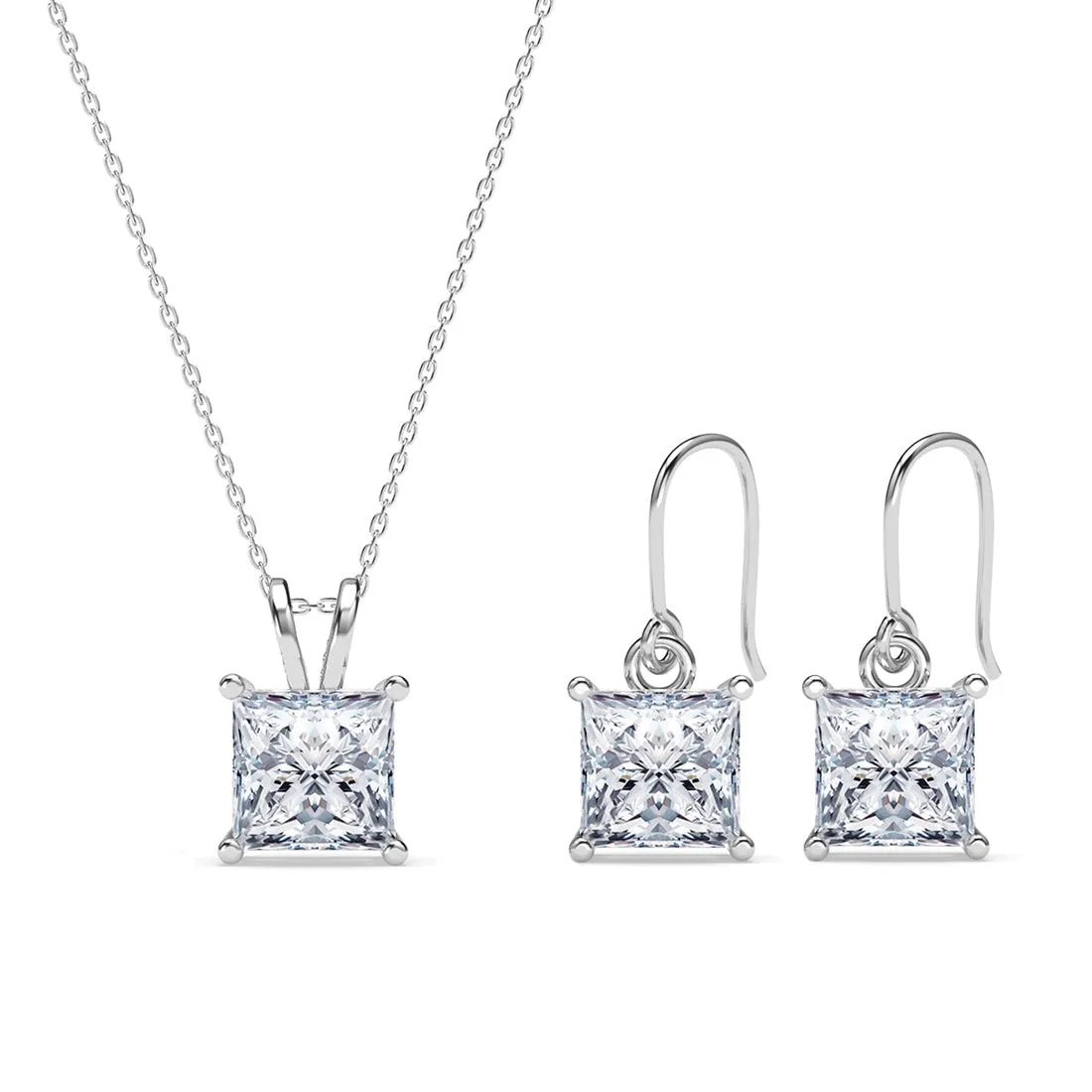 Silver Russo Square Solitaire Jewellery Set