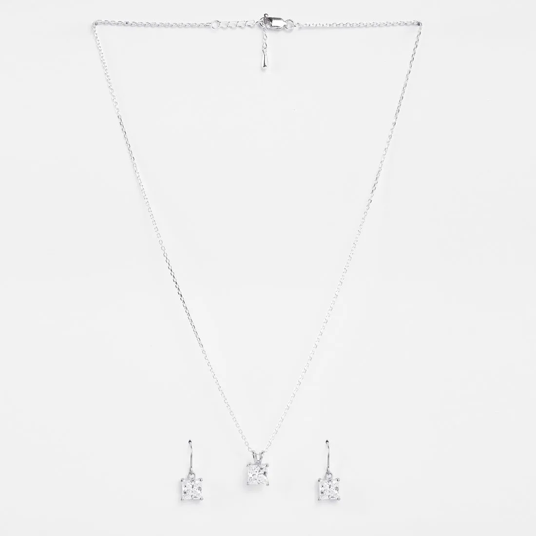 Silver Russo Square Solitaire Jewellery Set