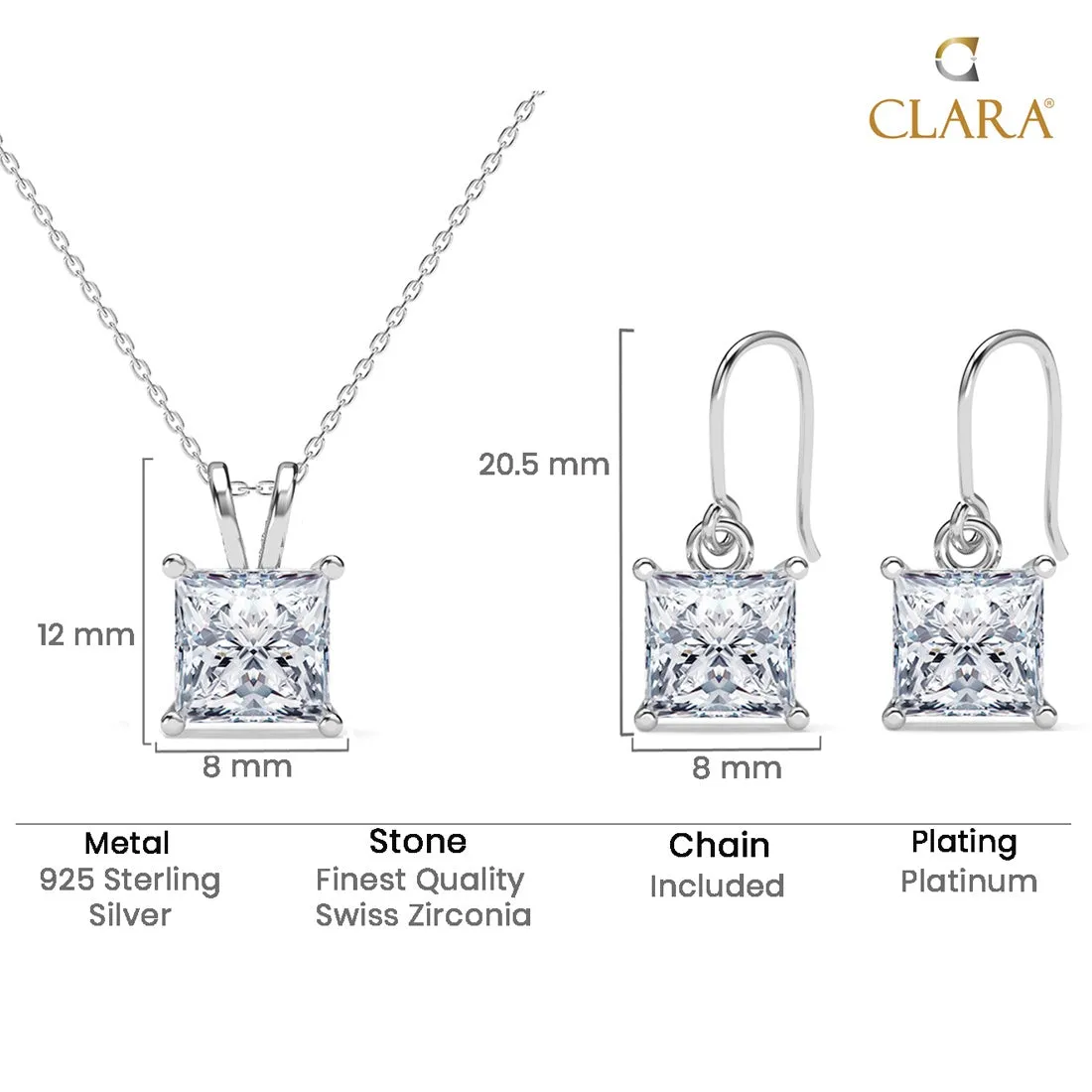 Silver Russo Square Solitaire Jewellery Set