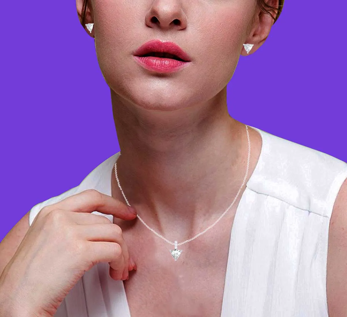 Silver Trillion Solitaire Jewellery Set