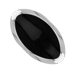 Silver Whitby Jet King's Coronation Hallmark Large Oval Ring D