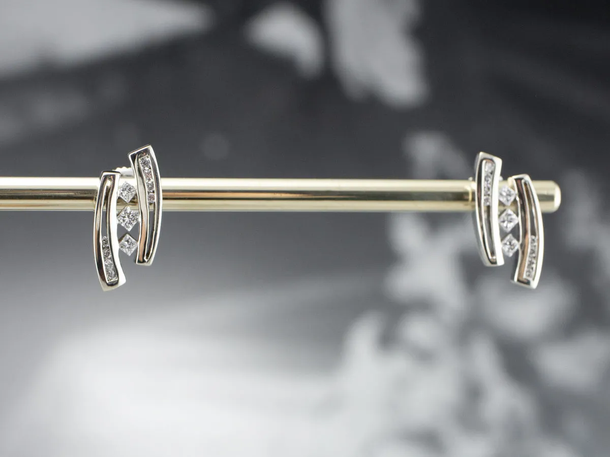 Sleek Diamond Screw Back Earrings