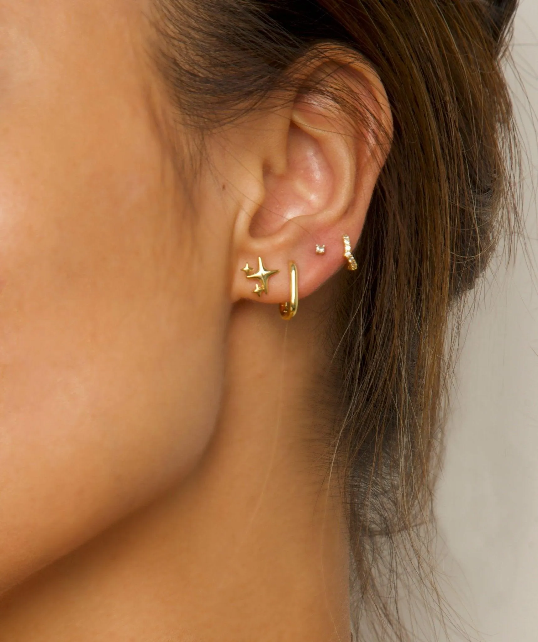 Sparkle Stud And Link Hoop Earrings Stack Set