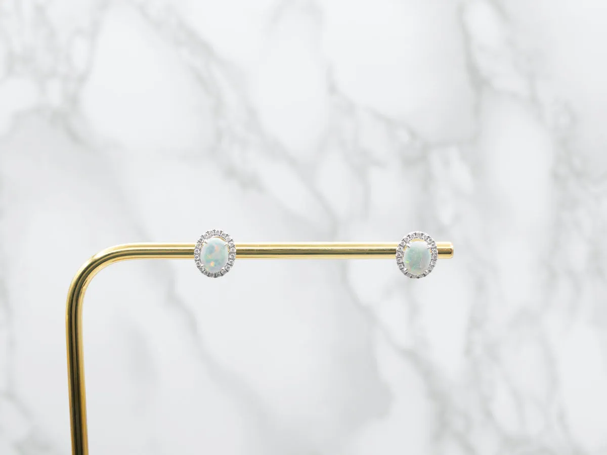 Sparkling Opal and Diamond Halo Stud Earrings