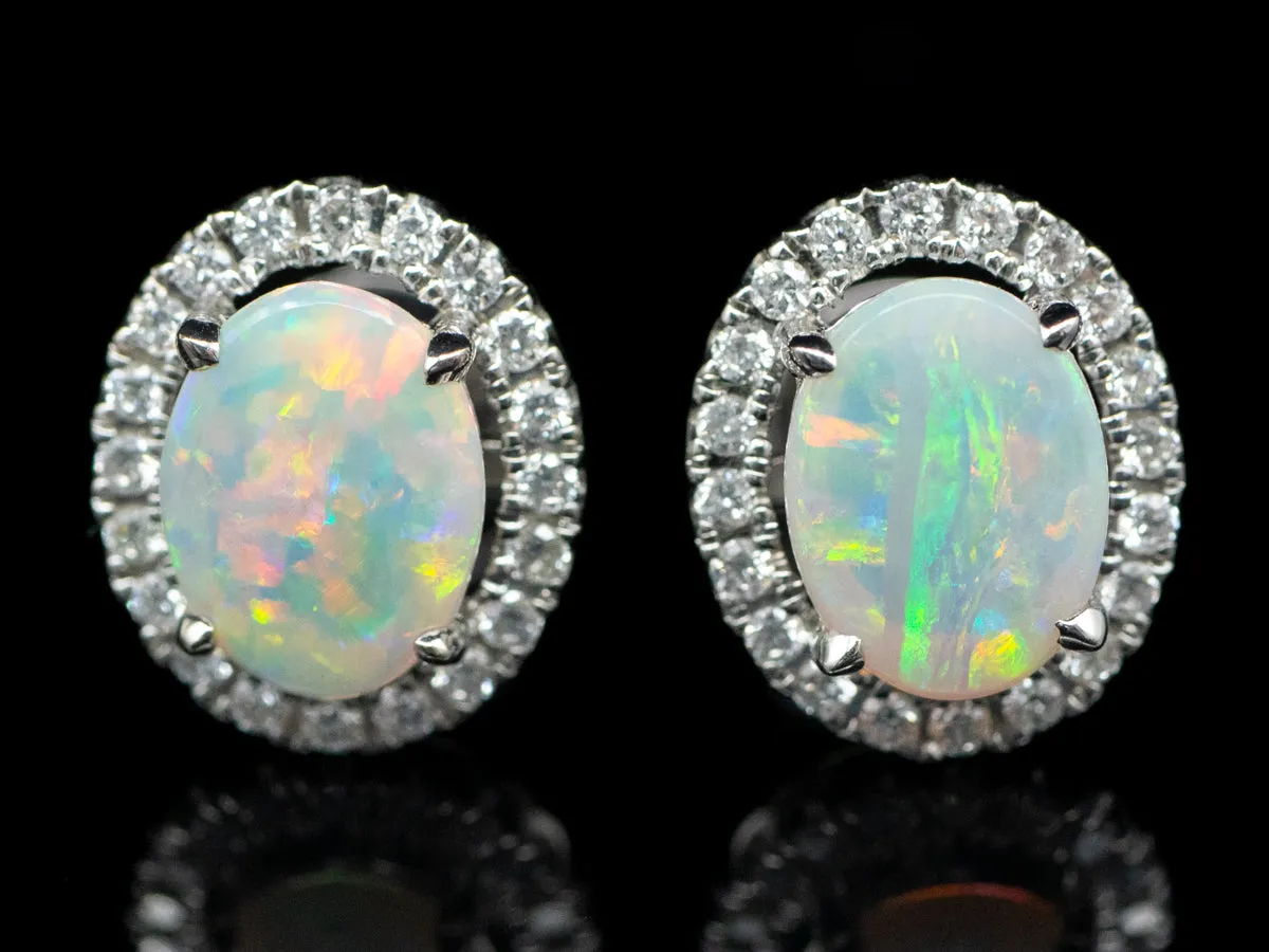 Sparkling Opal and Diamond Halo Stud Earrings