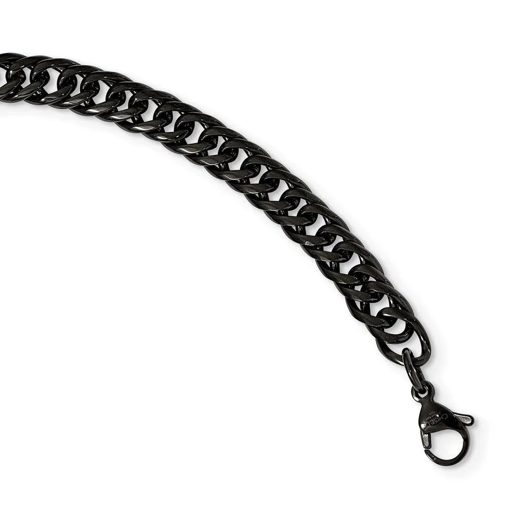 Stainless Steel Polished Black IP-plated Double Curb Chain Necklace