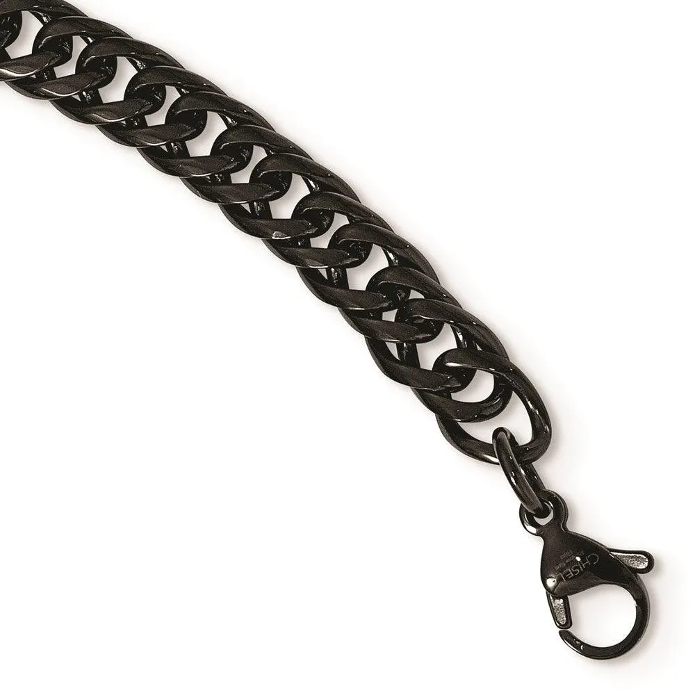 Stainless Steel Polished Black IP-plated Double Curb Chain Necklace