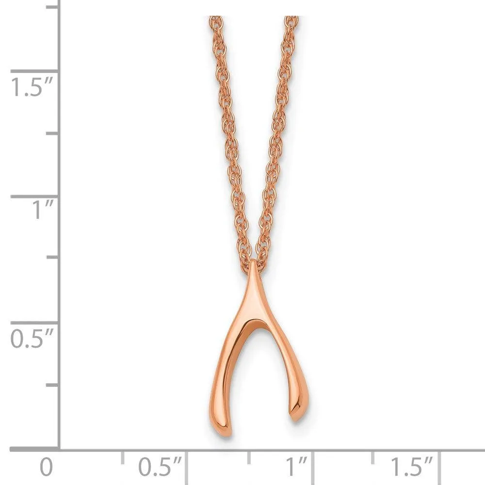 Stainless Steel Polished Rose IP-plated Wishbone Necklace
