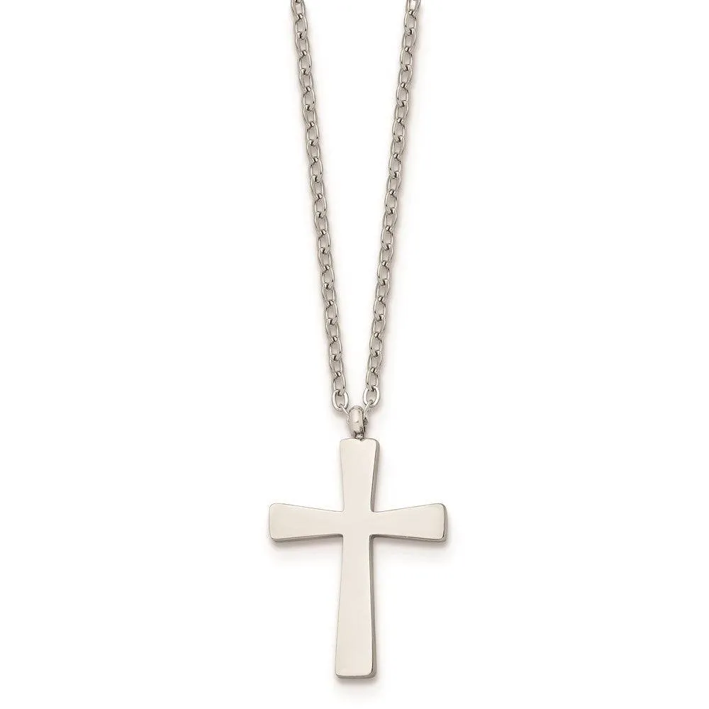 Stainless Steel Polished Small Cross 18in Necklace