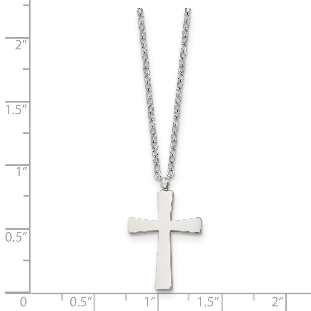 Stainless Steel Polished Small Cross 18in Necklace