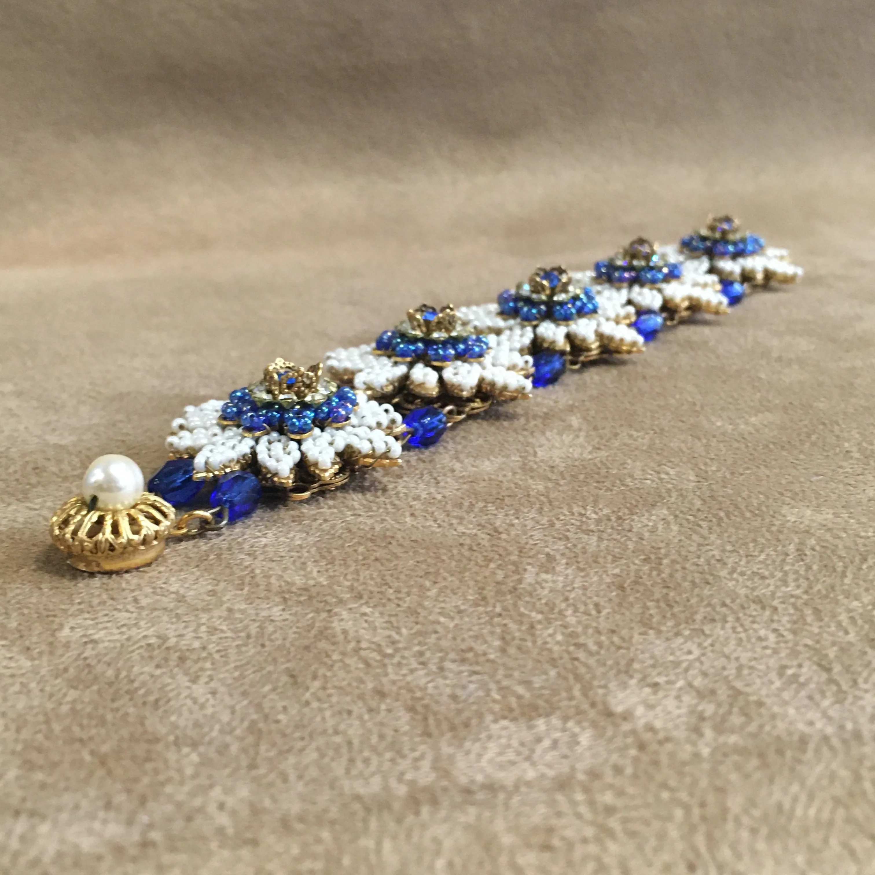 Stanley Hagler Vintage Cobalt Blue Pearl Beads Bracelet