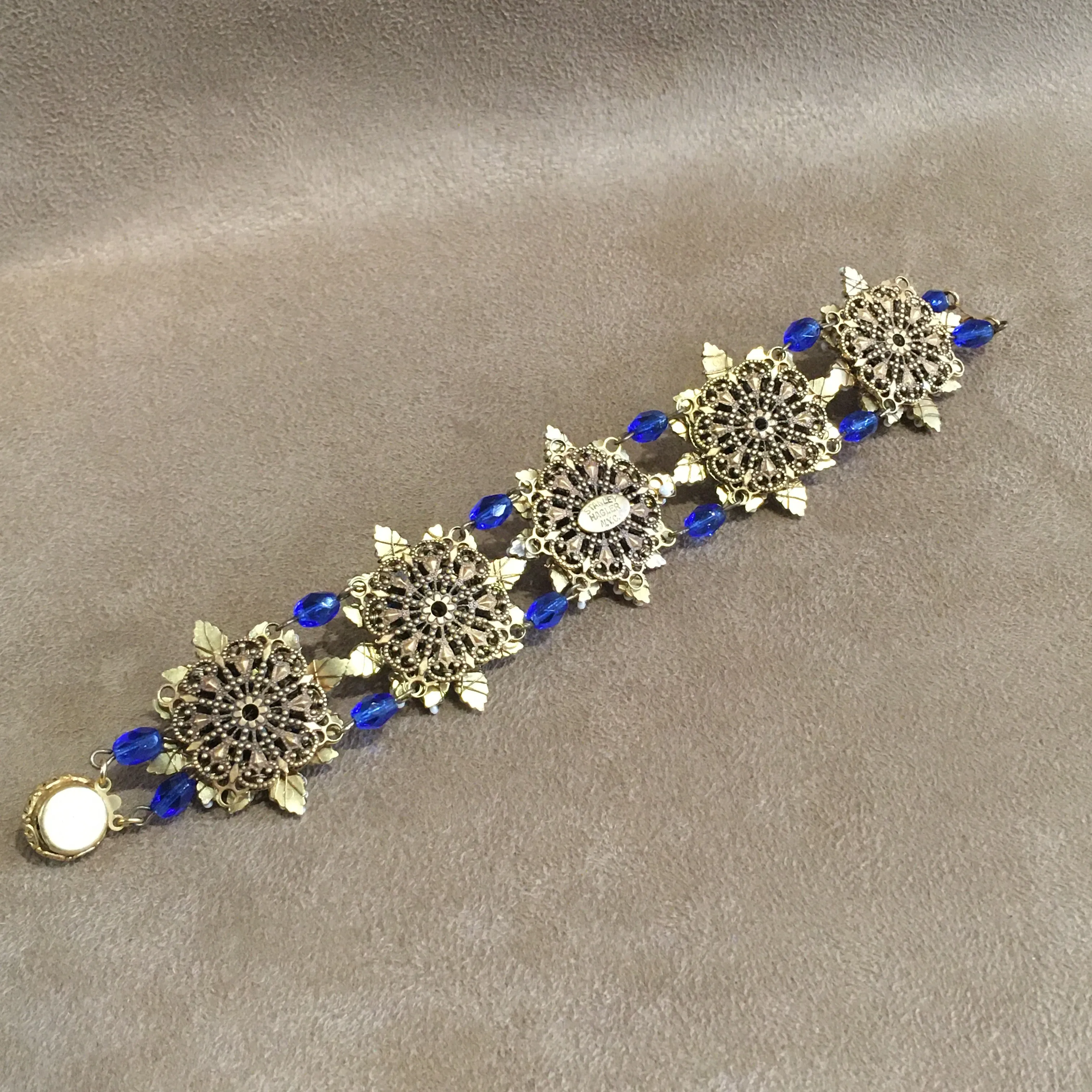Stanley Hagler Vintage Cobalt Blue Pearl Beads Bracelet