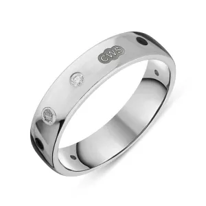 Sterling Silver 0.08ct Diamond Whitby Jet King's Coronation Hallmark 5mm Ring D