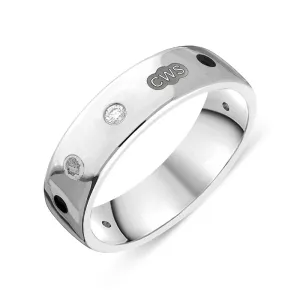 Sterling Silver 0.09ct Diamond Whitby Jet King's Coronation Hallmark 6mm Ring D