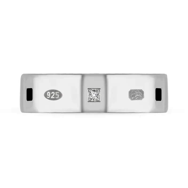 Sterling Silver 0.18ct Diamond Whitby Jet King's Coronation Hallmark Princess Cut 6mm Ring D
