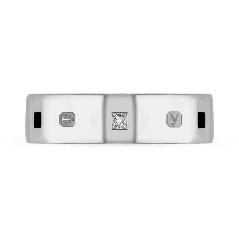 Sterling Silver 0.18ct Diamond Whitby Jet King's Coronation Hallmark Princess Cut 6mm Ring D