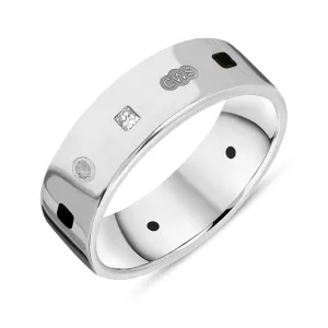 Sterling Silver 0.18ct Diamond Whitby Jet King's Coronation Hallmark Princess Cut 6mm Ring D