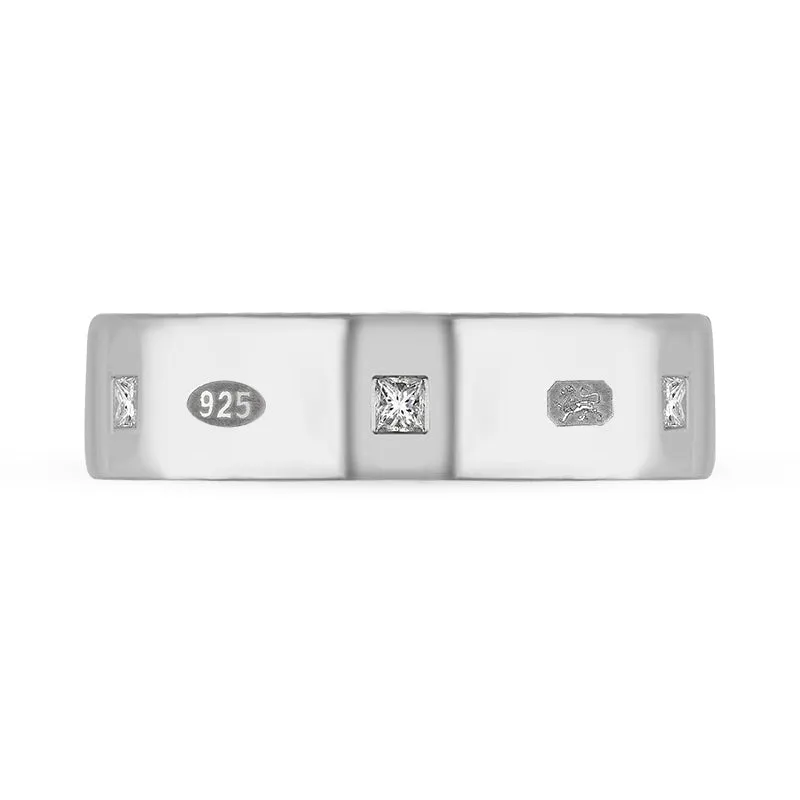 Sterling Silver 0.36ct Diamond King's Coronation Hallmark Princess Cut 6mm Ring D