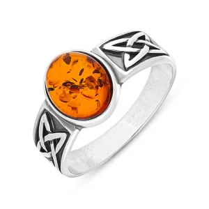 Sterling Silver Amber Celtic Band Ring