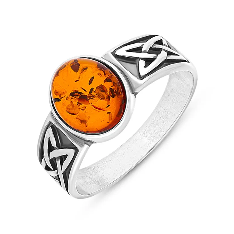 Sterling Silver Amber Celtic Band Ring