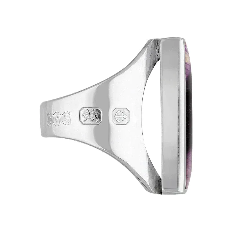 Sterling Silver Blue John King's Coronation Hallmark Medium Square Ring D