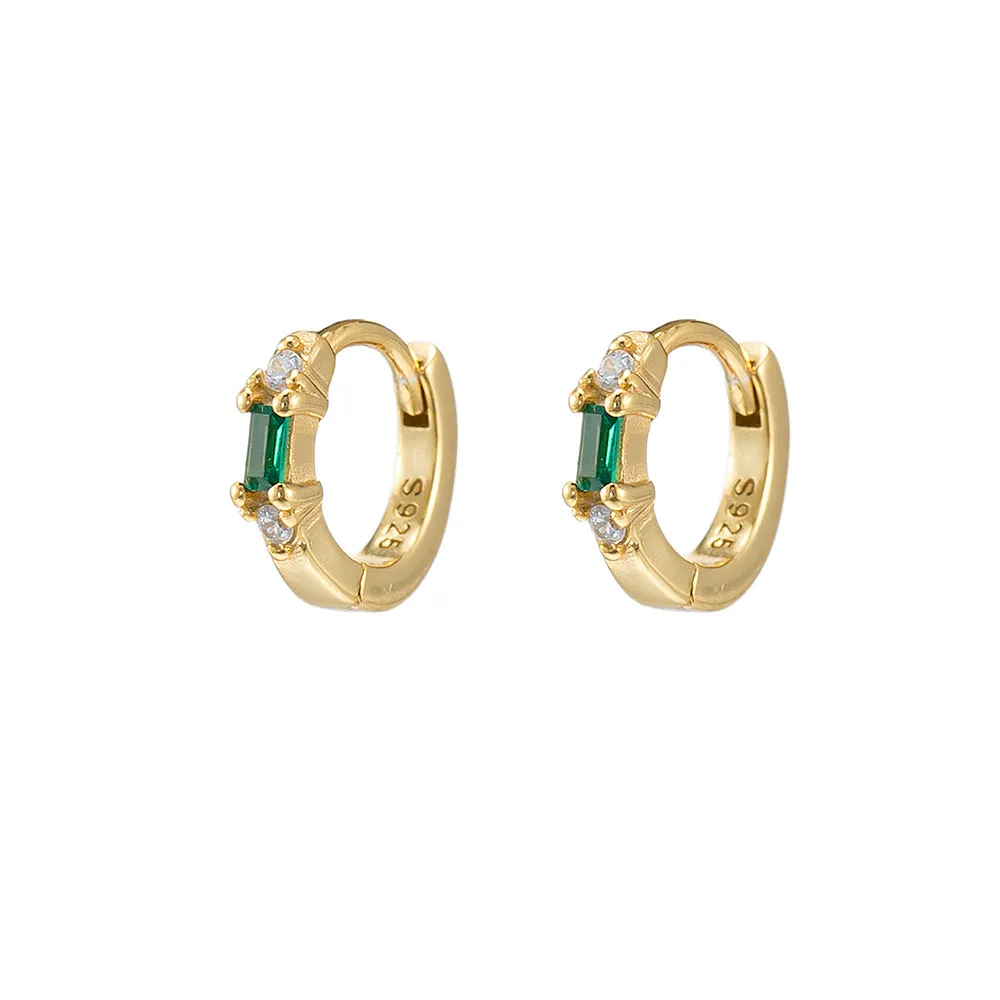 Sterling Silver Emerald Huggie Earrings