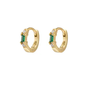 Sterling Silver Emerald Huggie Earrings