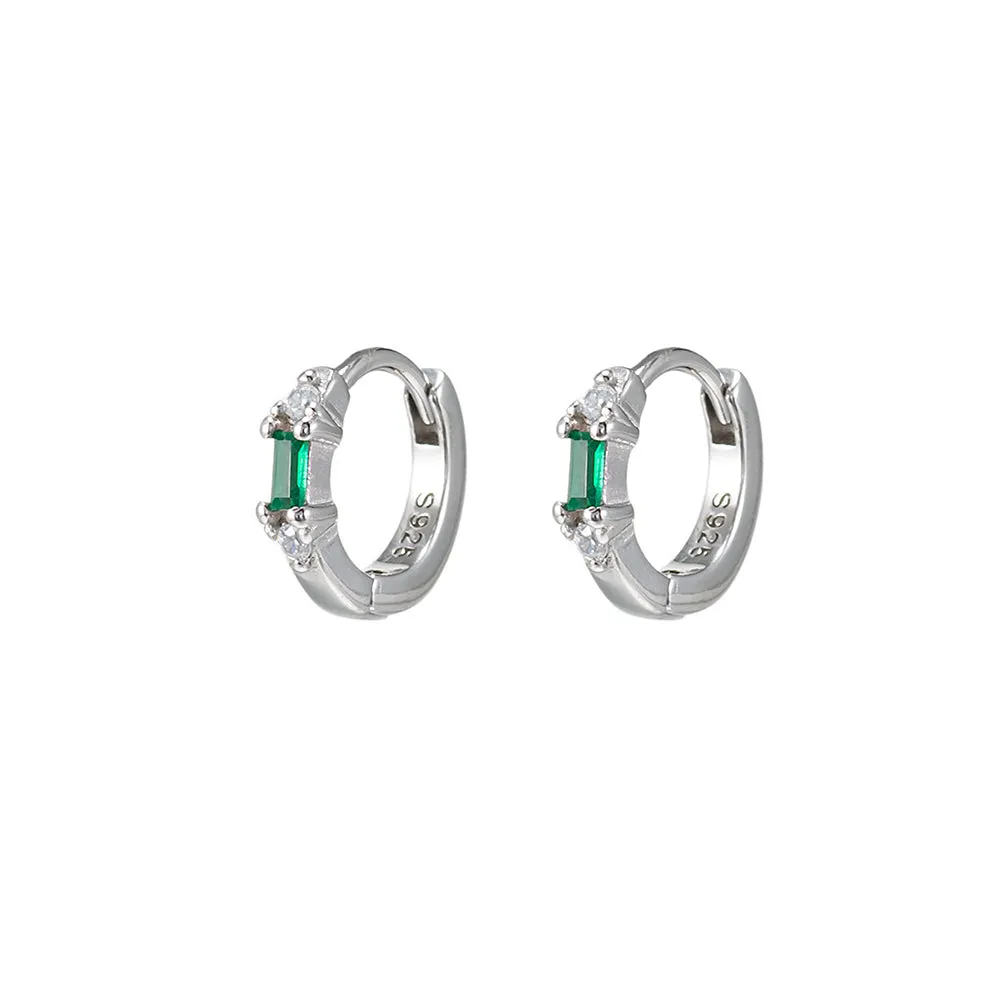 Sterling Silver Emerald Huggie Earrings