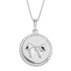Sterling Silver Round Micro Pave Bow Pendant Chain
