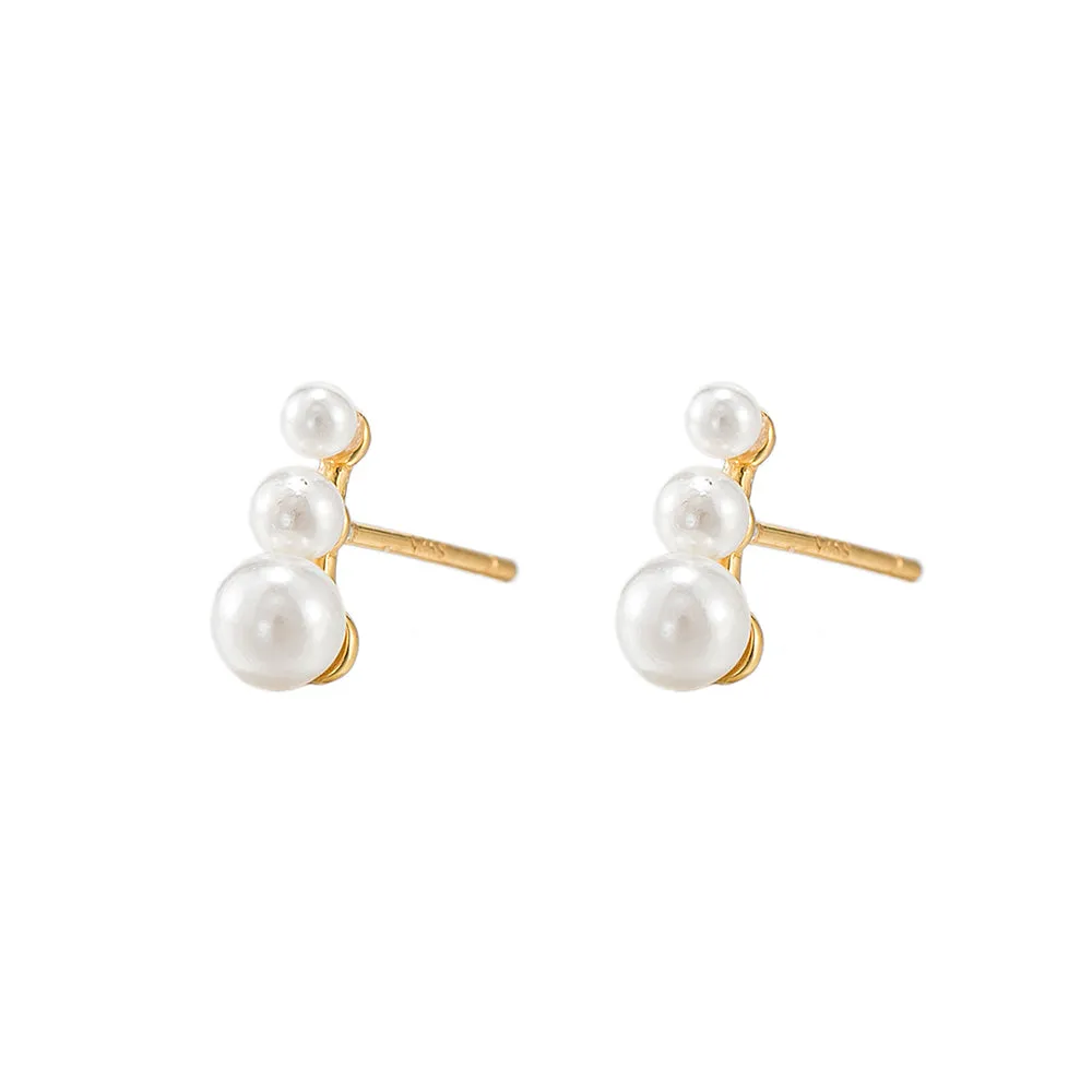 Sterling Silver Triple Pearl Stud Earrings