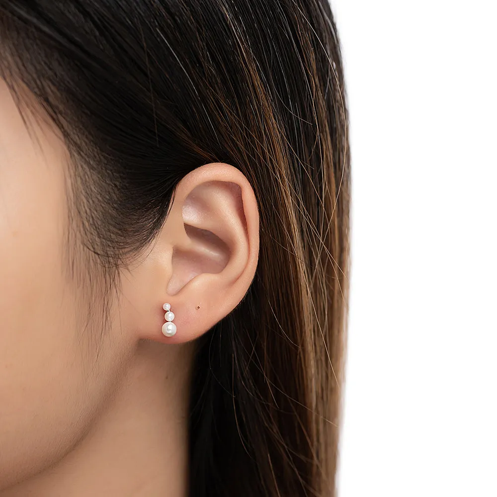 Sterling Silver Triple Pearl Stud Earrings
