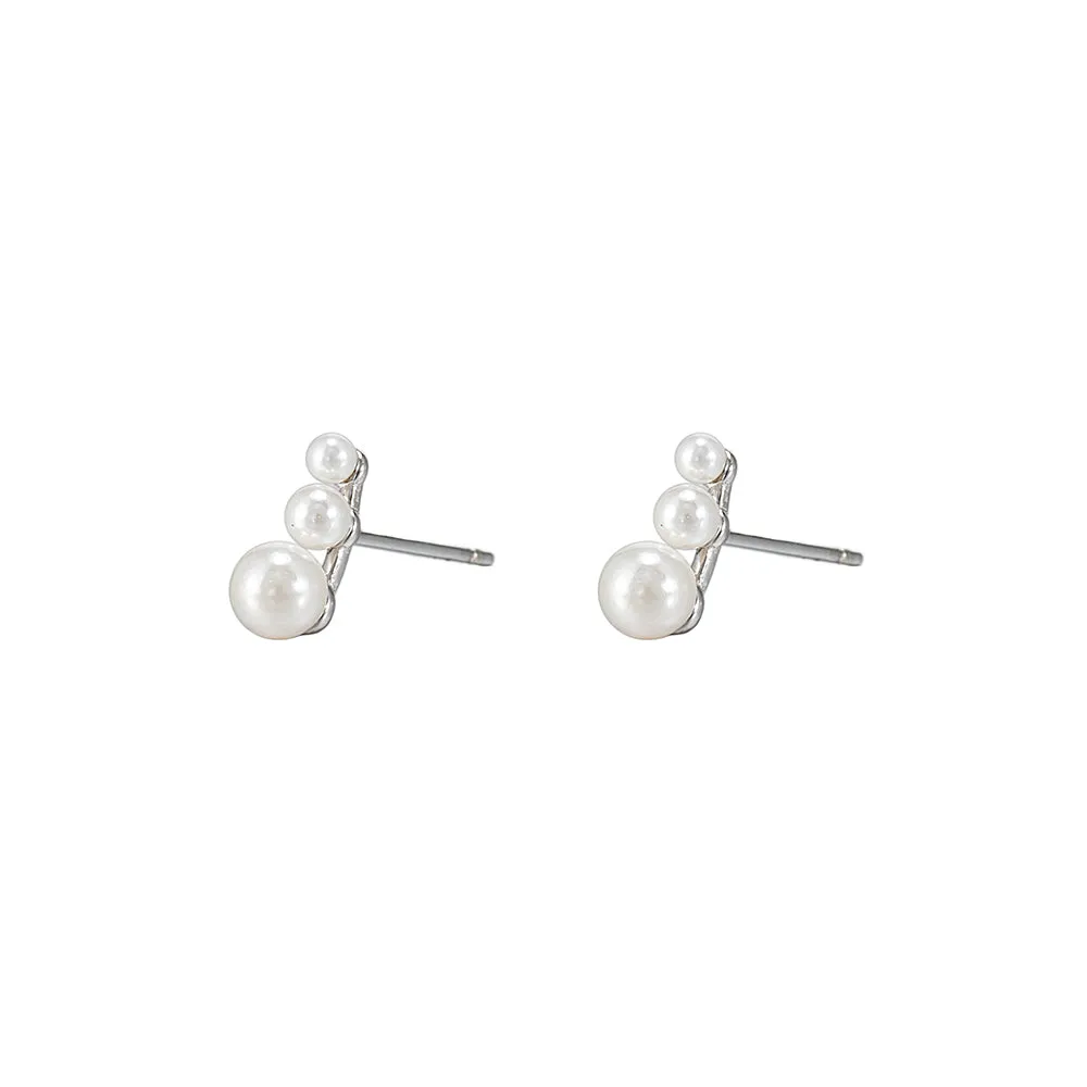 Sterling Silver Triple Pearl Stud Earrings