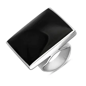 Sterling Silver Whitby Jet King's Coronation Hallmark Large Square Ring D