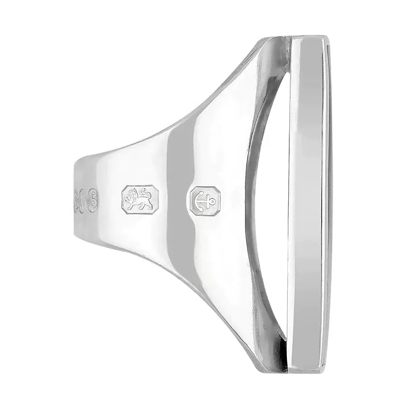 Sterling Silver Whitby Jet King's Coronation Hallmark Large Square Ring D