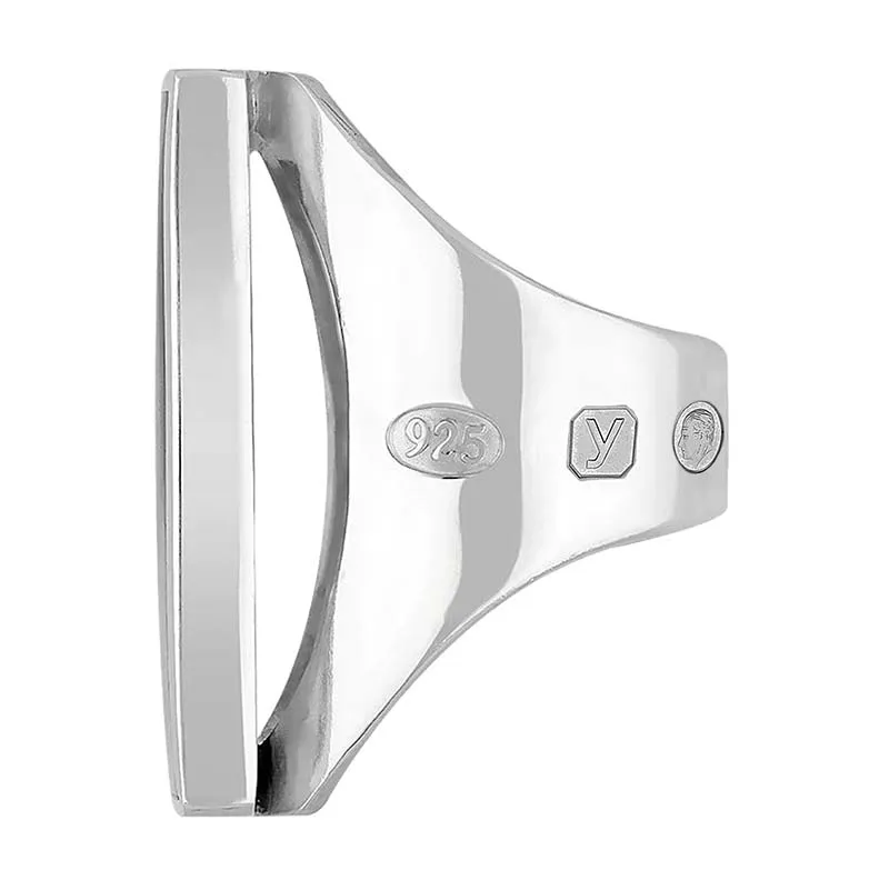 Sterling Silver Whitby Jet King's Coronation Hallmark Large Square Ring D