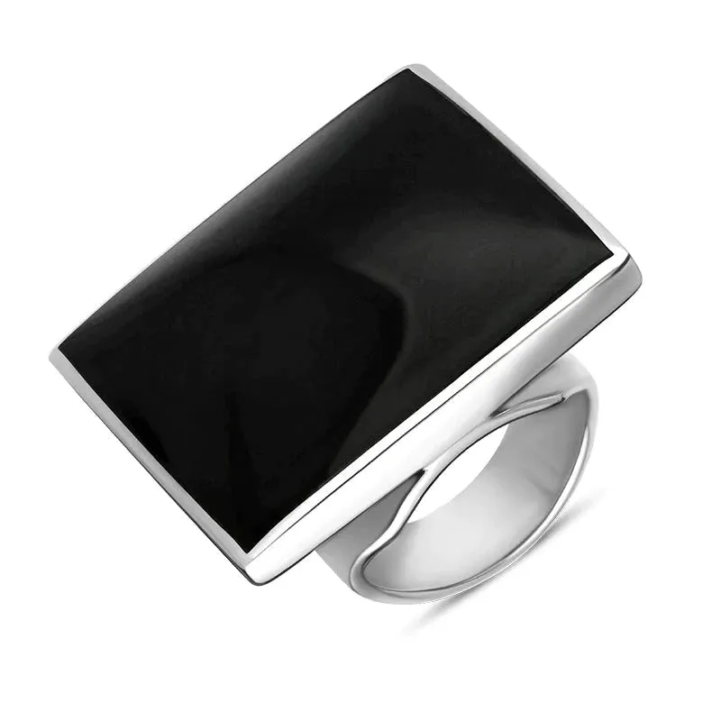 Sterling Silver Whitby Jet King's Coronation Hallmark Large Square Ring D