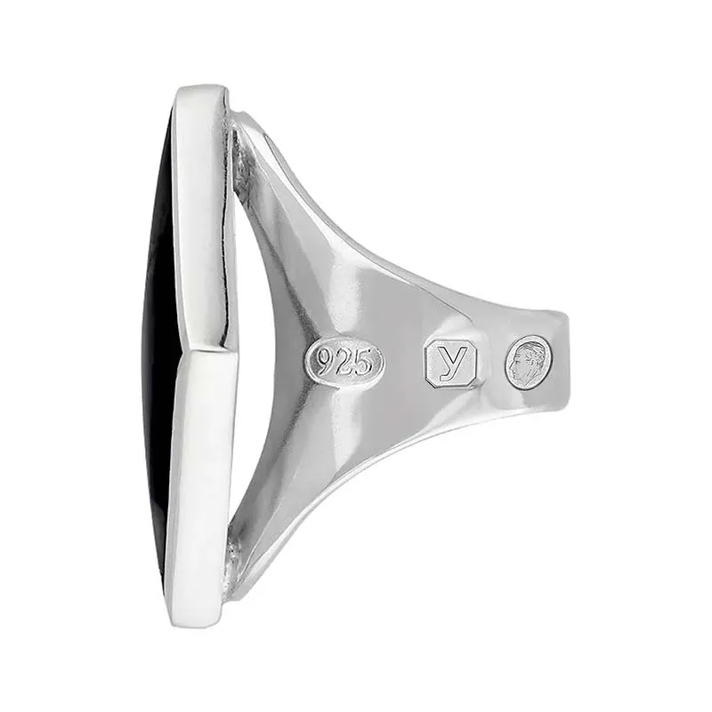 Sterling Silver Whitby Jet King's Coronation Hallmark Medium Rhombus Ring D