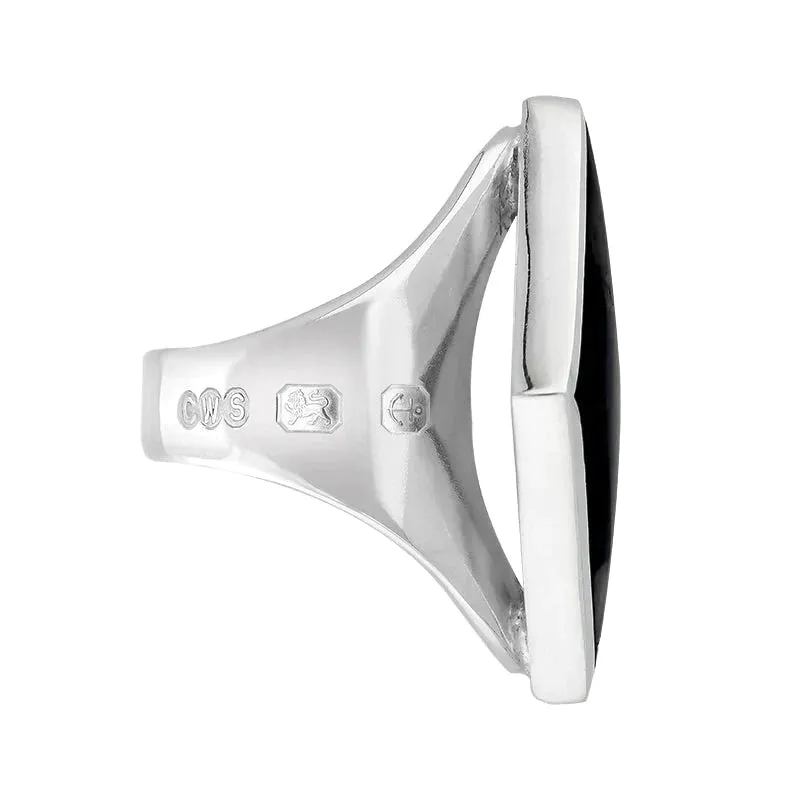 Sterling Silver Whitby Jet King's Coronation Hallmark Medium Rhombus Ring D