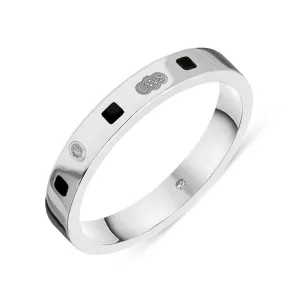 Sterling Silver Whitby Jet King's Coronation Hallmark Princess Cut 3mm Ring D