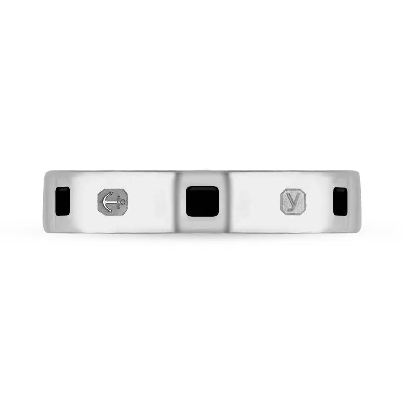 Sterling Silver Whitby Jet King's Coronation Hallmark Princess Cut 4mm Ring D