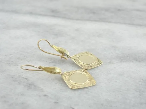 Stunning Art Deco Chased Cufflink Earrings