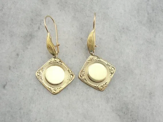Stunning Art Deco Chased Cufflink Earrings