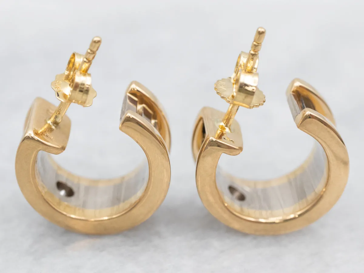 Substantial Two Tone Hoop Earrings with Diamond Accents